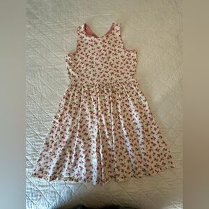 Girls' Floral Cotton Dress - White with Pink Cherry Print